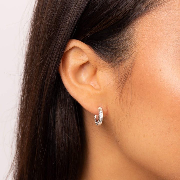 Sterling Silver Textured Channel Hoop Earrings