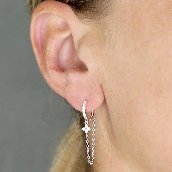 Sterling Silver Chain Drop Hoop Earrings