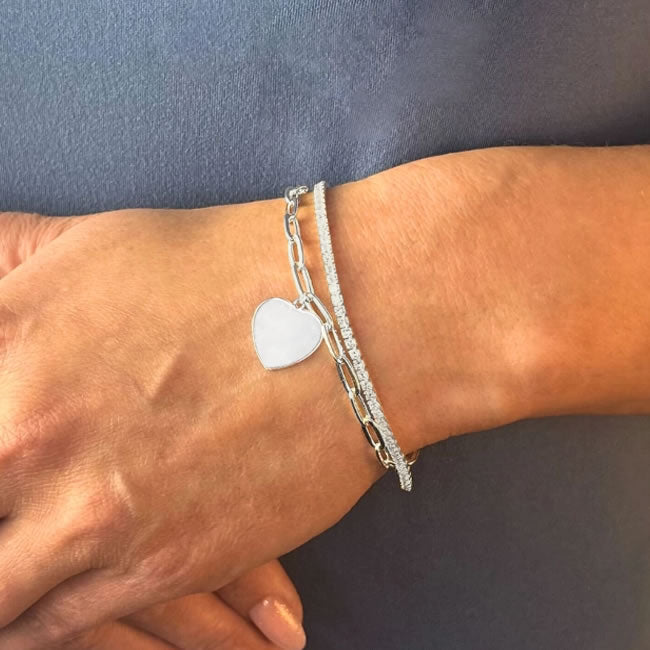 Silver Two Layer Heart Charm Bracelet