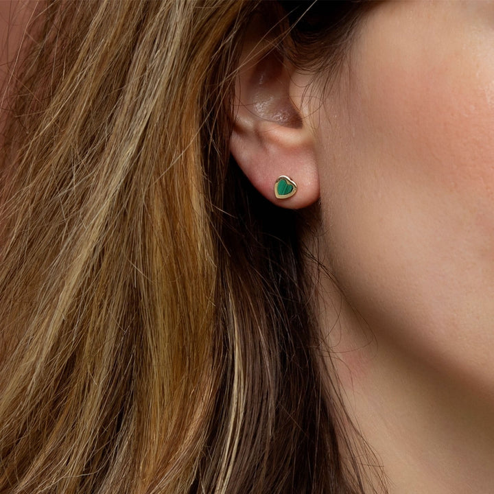 9ct Gold Green Malachite Heart Stud Earrings