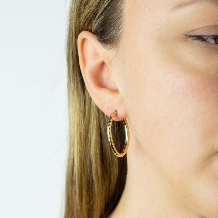 9ct Gold Textured Hoop Earrings