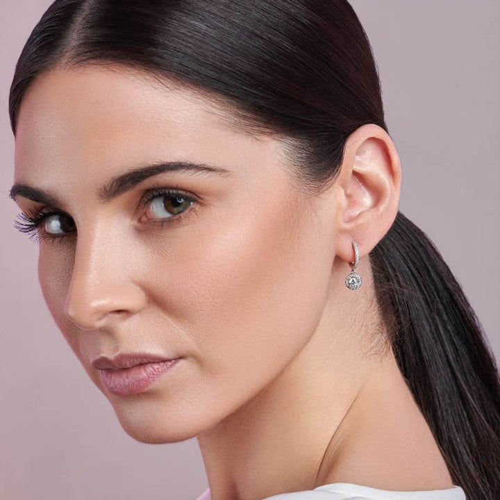 Silver Cubic Zirconia Halo Drop Earrings