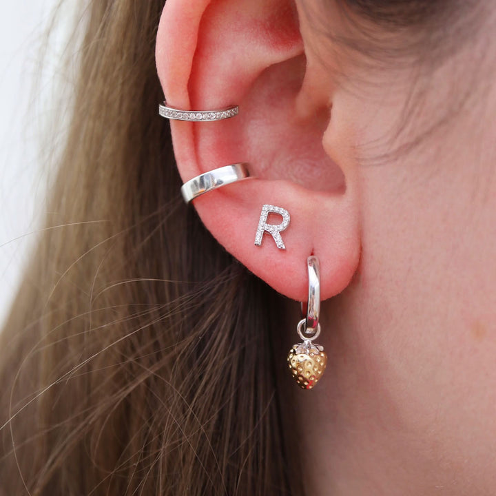 Silver & Gold Strawberry Charm Hoop Earrings