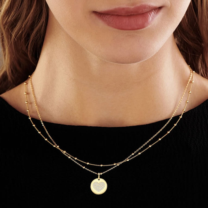 9ct Gold Pave Heart Disc Pendant