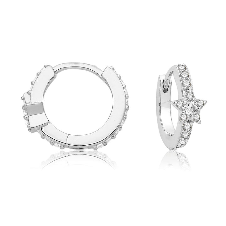 Serling Silver Star CZ Mini Hoop Earrings