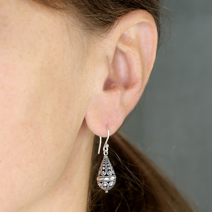 Sterling Silver Bali Teardrop Earrings