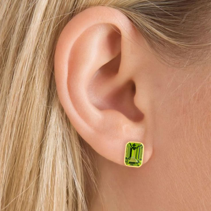 9ct Gold Octagonal Peridot Earrings