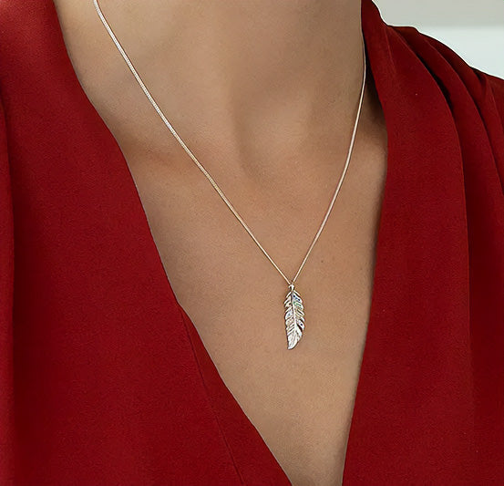 Silver Multi Stone Feather Pendant