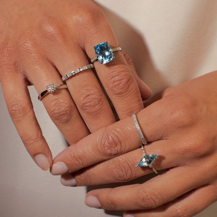 9ct White Gold Large Blue Topaz & Diamond Ring