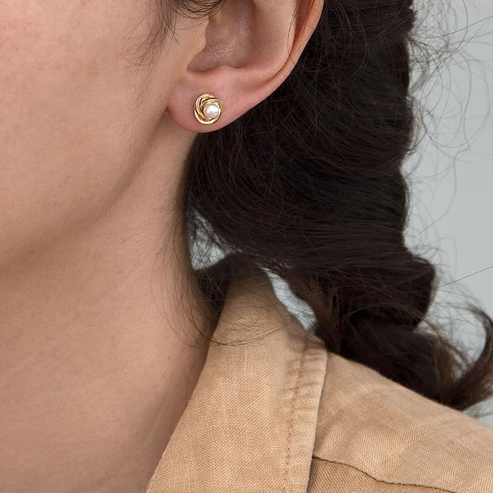 9ct Gold Pearl Knot Stud Earrings