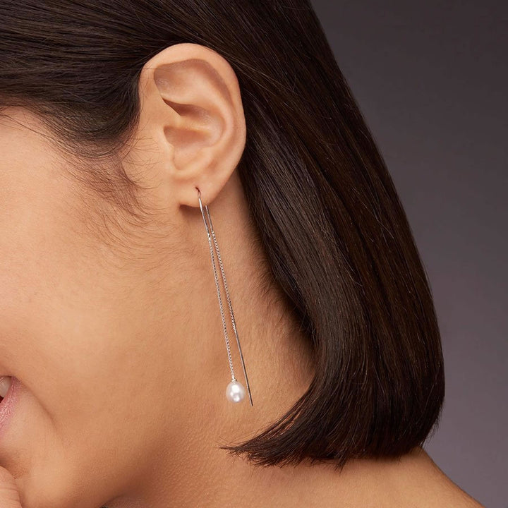 Silver Freshwater Pearl Pull Through Drop Earrings