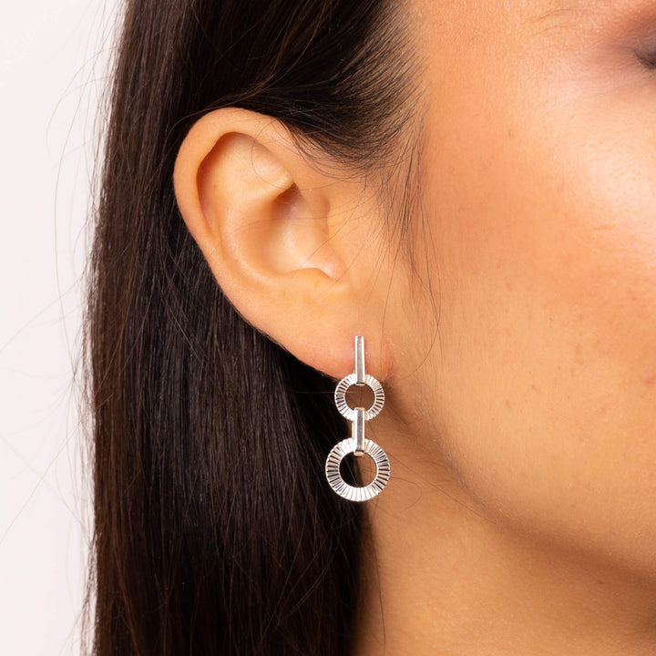Sterling Silver Diamond-Cut Circle Drop Earrings