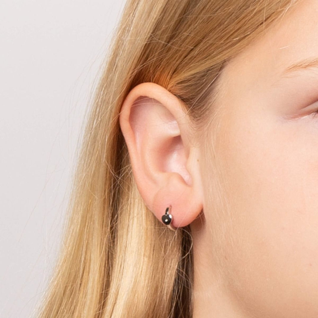 Children's Silver Diamond Heart Huggie Hoop Earrings