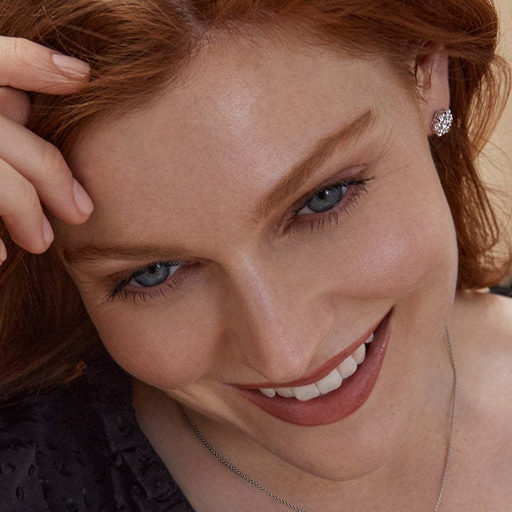 Silver Cubic Zirconia Cluster Stud Earrings