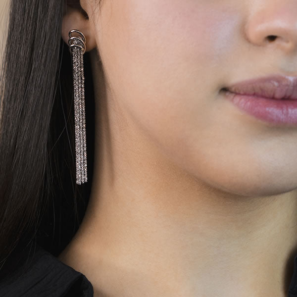 Silver Ring Tassel Chain Long Drop Earrings