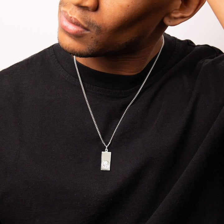 Men's Silver Personalised Rectangular St Christopher Pendant