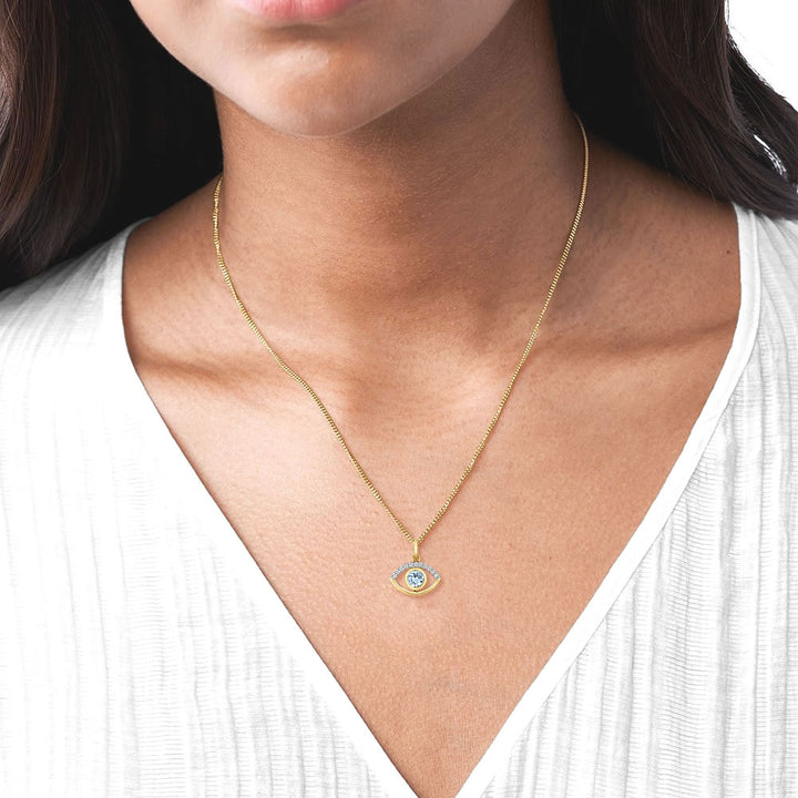 9ct Gold Aquamarine Diamond Evil Eye Pendant