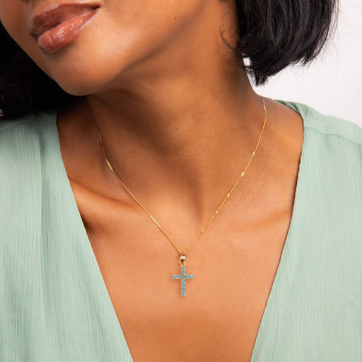 9ct Gold Blue Topaz Cross Pendant