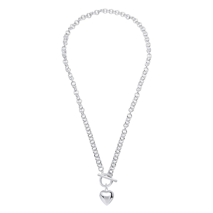 Silver Puff Heart T-Bar Chain Necklace