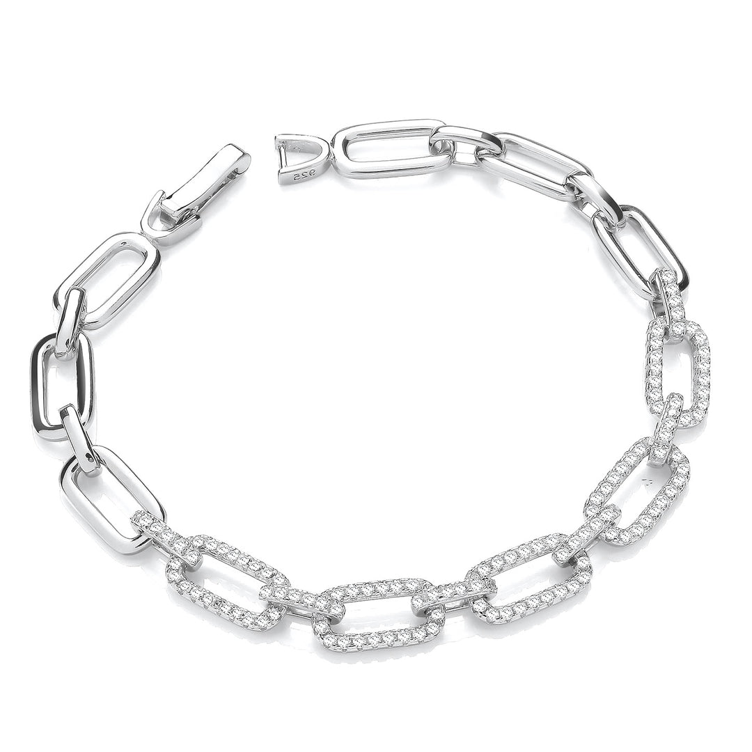Sterling Silver Pave Oval Chain Link Bracelet