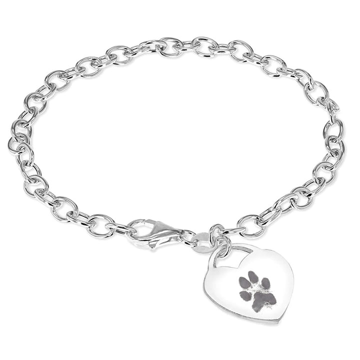 Silver Personalised Paw Print Heart Charm Bracelet