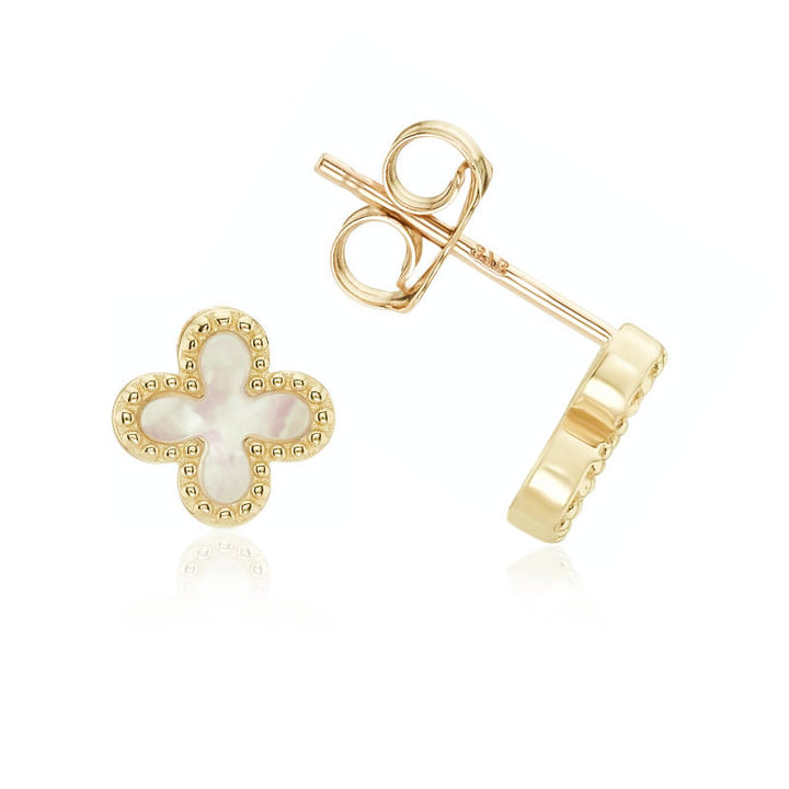 9ct Gold Mother of Pearl Clover Stud Earrings