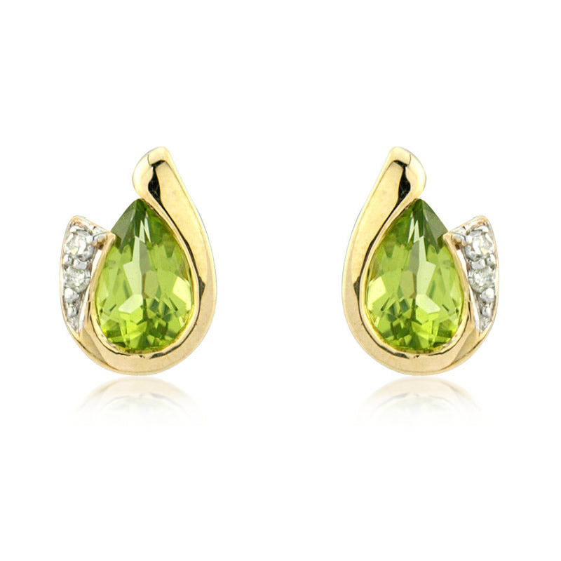 9ct Gold Peridot & Diamond Curve Stud Earrings