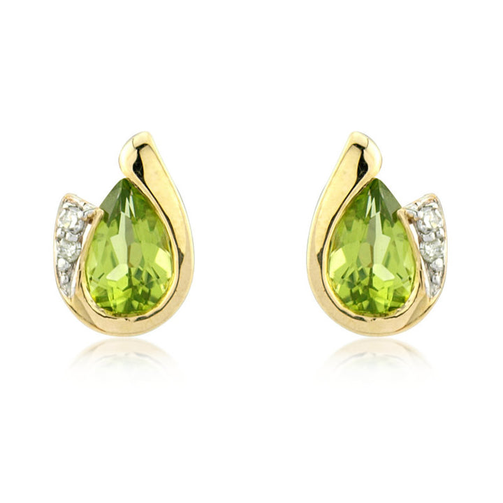 9ct Gold Peridot & Diamond Curve Stud Earrings