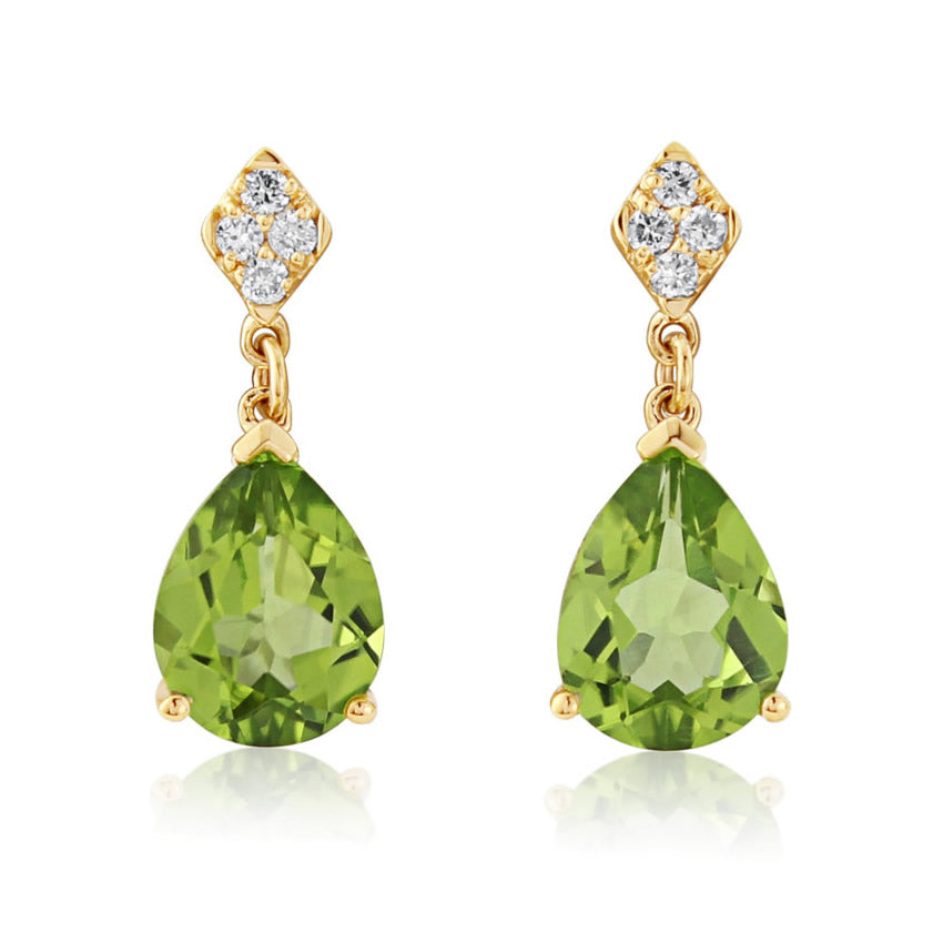 9ct Gold Peridot &amp; Diamond Drop Earrings