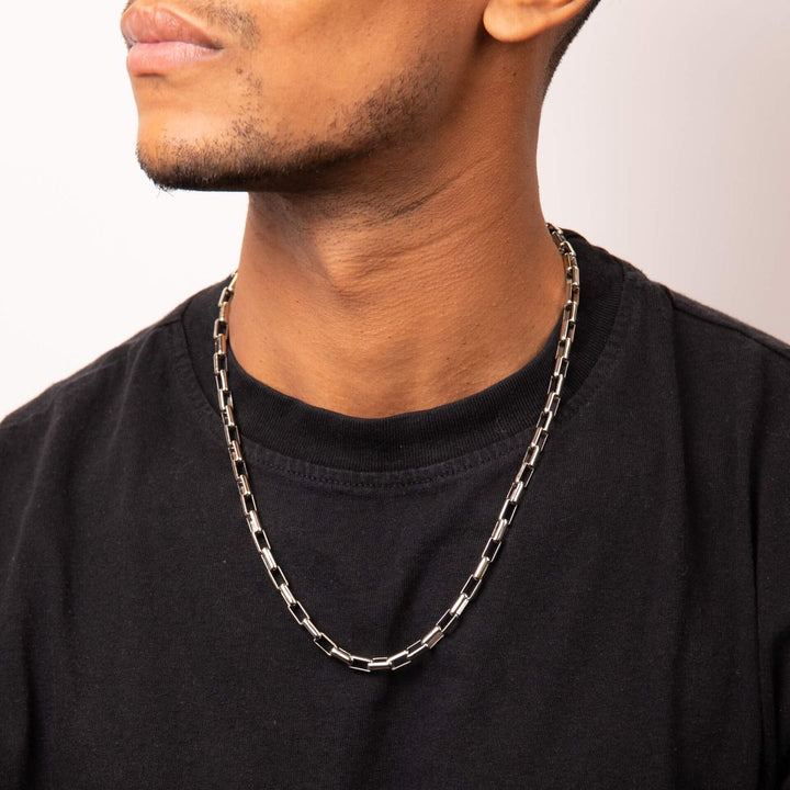 Men's Sterling Silver Platinum Plated Box Link Chain