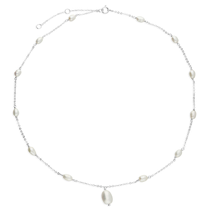 Sterling Silver Pearl Station Necklace