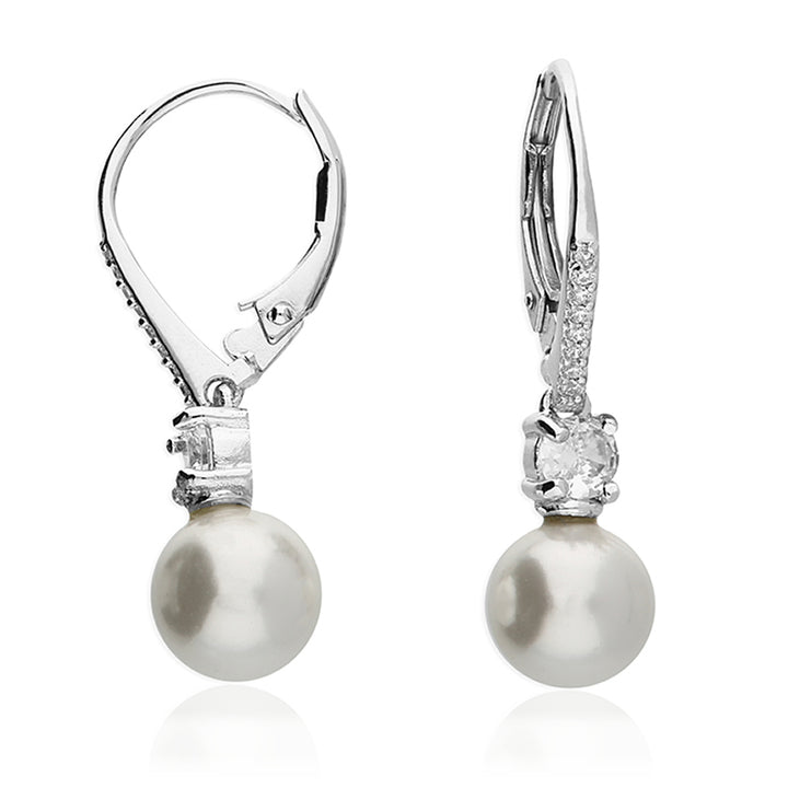 Sterling Silver Lever Back Pearl Drop Earrings