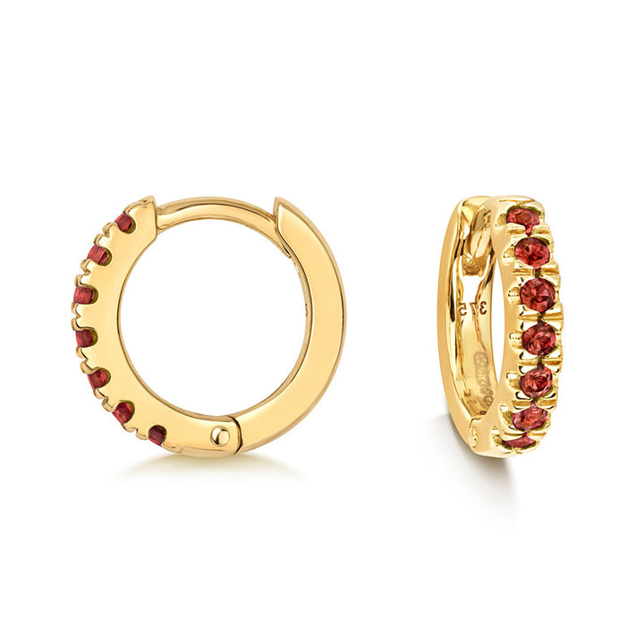 9ct Gold Garnet Mini Huggie Hoop Earrings