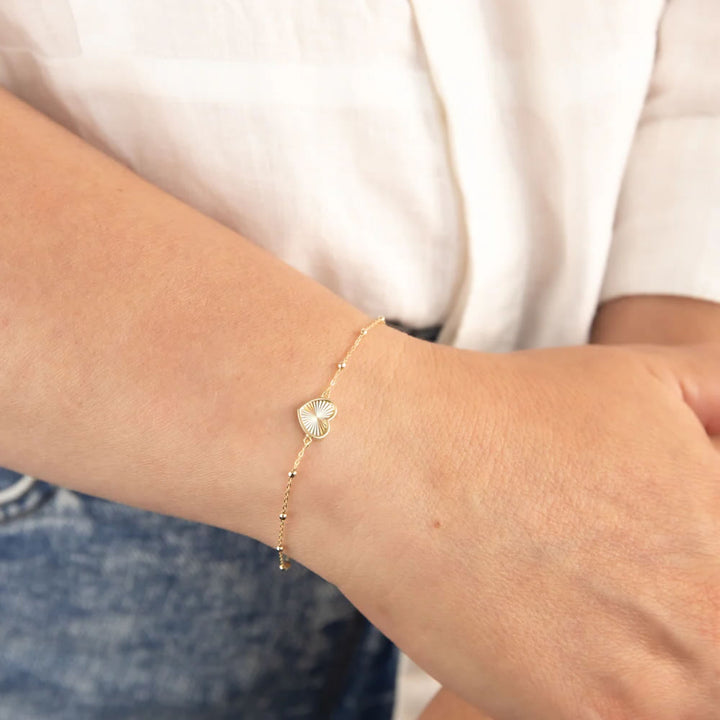 9ct Gold Rainbow Heart Bead Bracelet