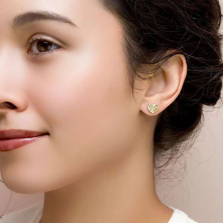 9ct Gold Rainbow Heart Stud Earrings