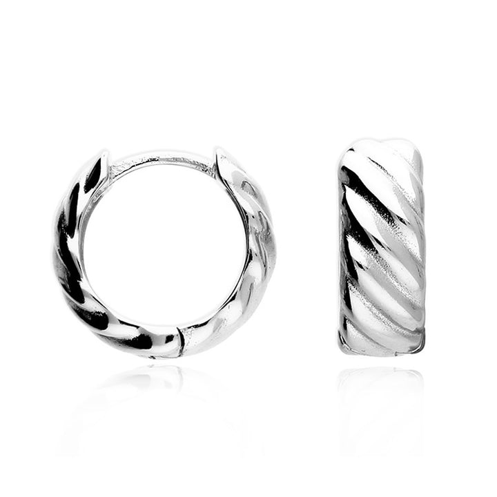 Silver Ridged Huggie Hoop Earrings