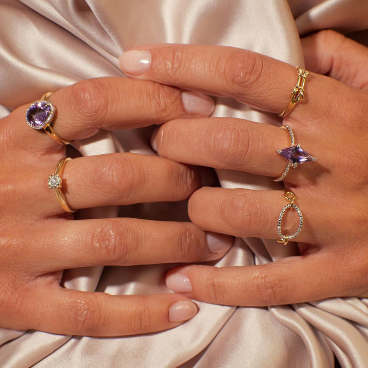 9ct Gold Natural Amethyst & Diamond Ring