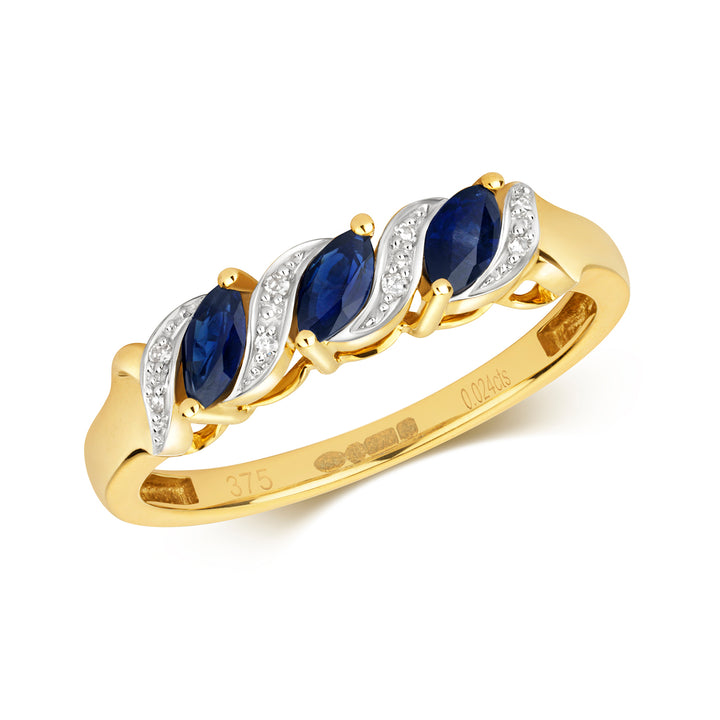 9ct Gold Diamond & Marquise Sapphire Ring