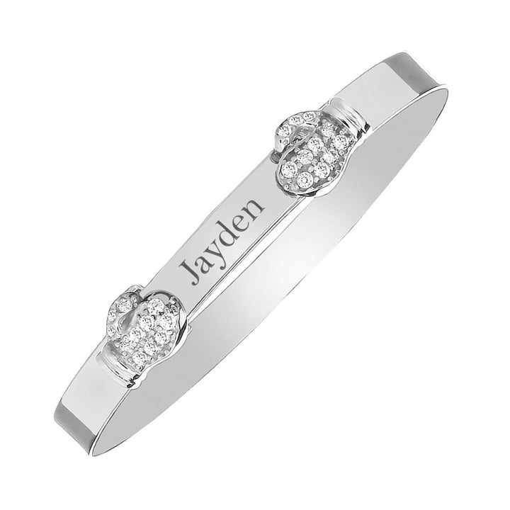 Silver Personalised Boxing Gloves Baby Bangle