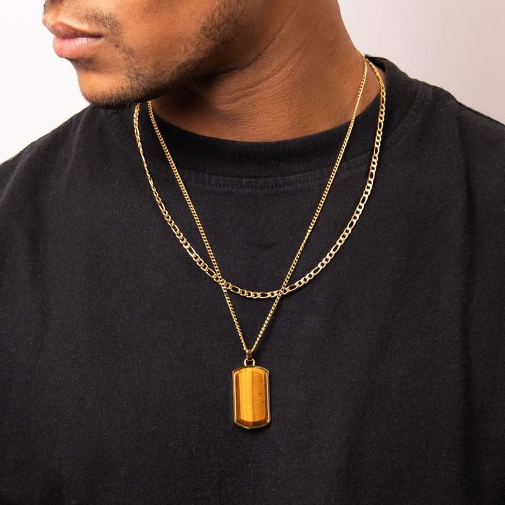 Men's Gold Tigers Eye Figaro Layering Chain Set