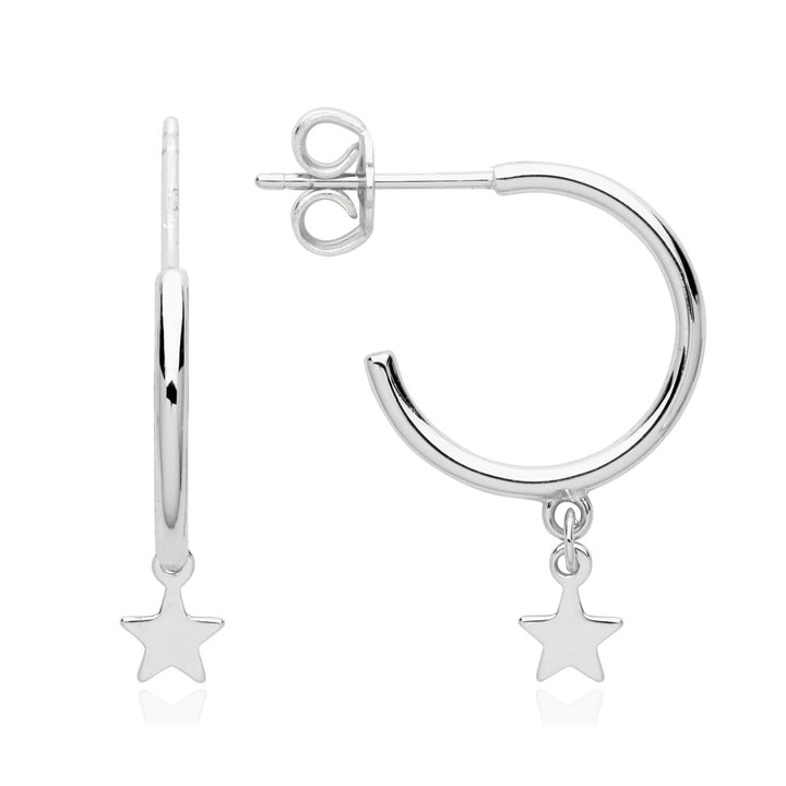 Sterling Silver Star Charm Hoop Earrings