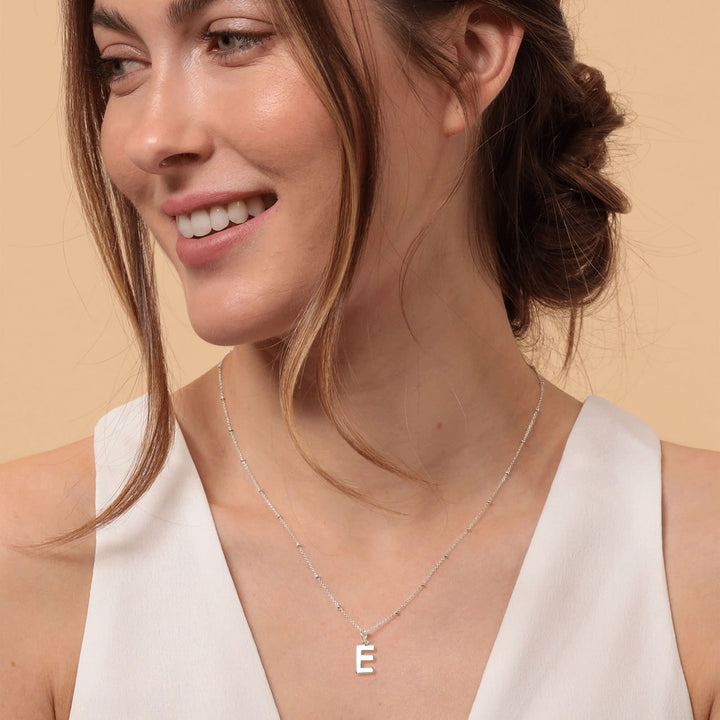 Sterling Silver Initial E Pendant & Bead Chain