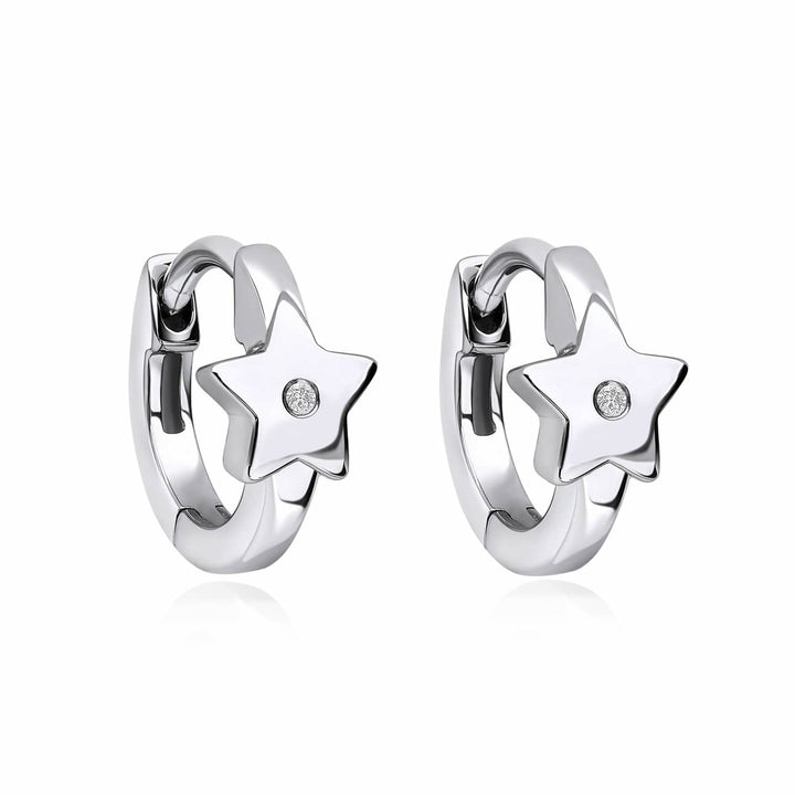 Children's Silver Diamond Star Huggie Hoop Earrings