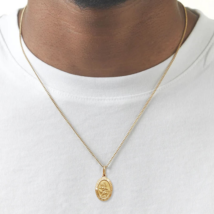 Men's 9ct Gold Small Oval St Christopher Pendant