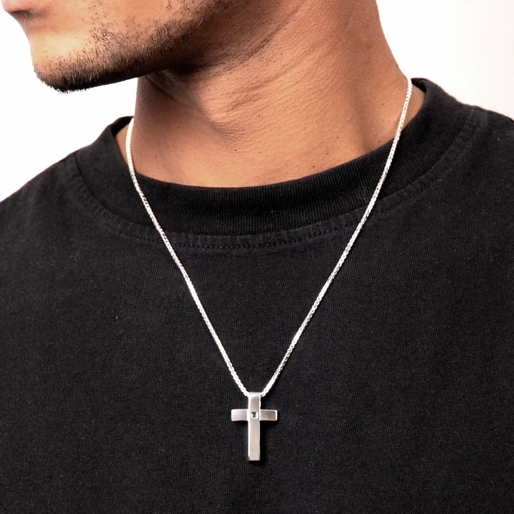 Men's Sterling Silver Sapphire Cross Pendant