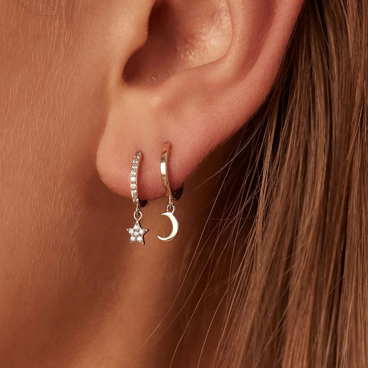 9ct Gold Celestial Star Charm Hoop Earrings