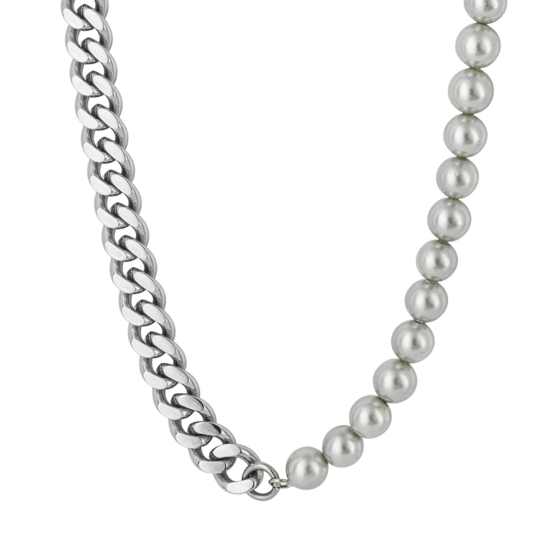 Men's Curb Chain Half Necklace With Shell Pearl