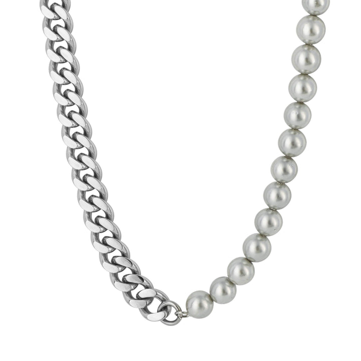 Men's Curb Chain Half Necklace With Shell Pearl
