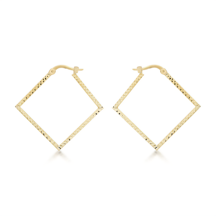 9ct Gold Diamond-Cut Square Hoop Earrings