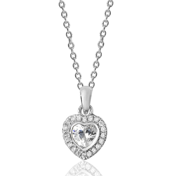 Luminous Silver Cubic Zirconia Heart Halo Pendant